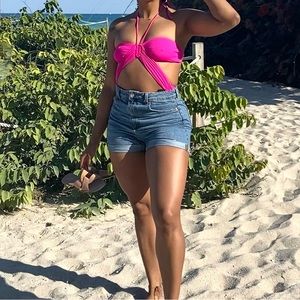 High rise denim shorts